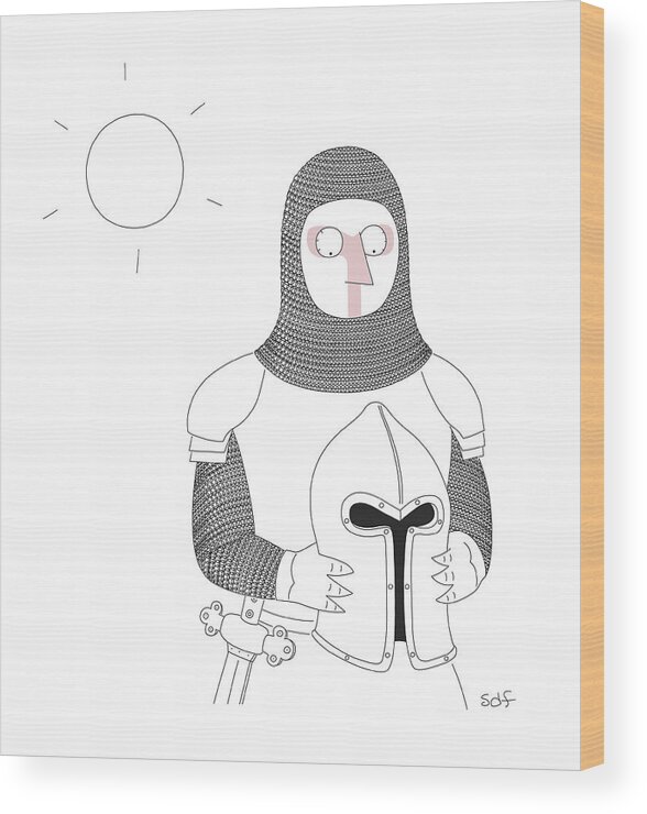 Captionless Wood Print featuring the drawing Knight in the Sun by Seth Fleishman