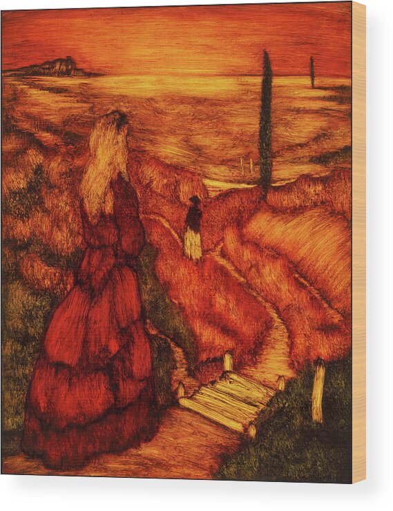 Art Wood Print featuring the painting Lady in red by Hugo Heikenwaelder