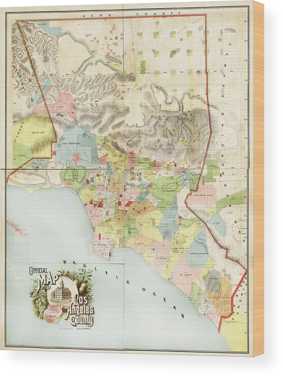 Los Angeles Map 1888 Wood Print featuring the photograph Los Angeles Map 1888 by Carlos Diaz