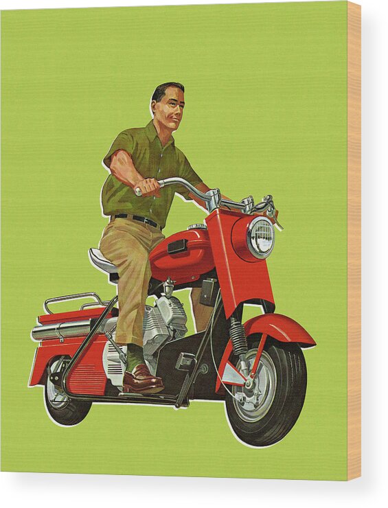 Adult Wood Print featuring the drawing Man Riding a Motorbike by CSA Images