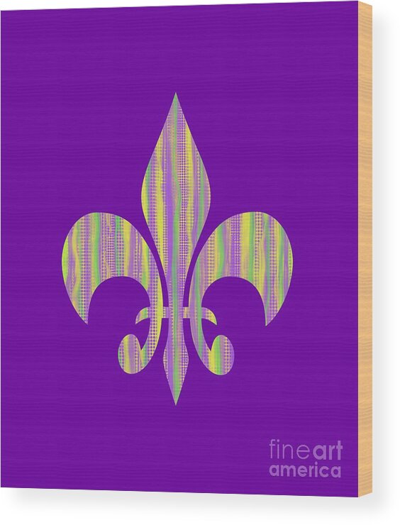 Mardi Gras Wood Print featuring the digital art Mardi Gras Time Fleur de Lis by Annette M Stevenson