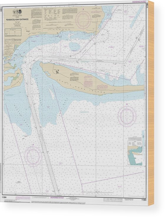 11384 Wood Print featuring the mixed media Nautical Chart-11384 Pensacola Bay Entrance by Bret Johnstad