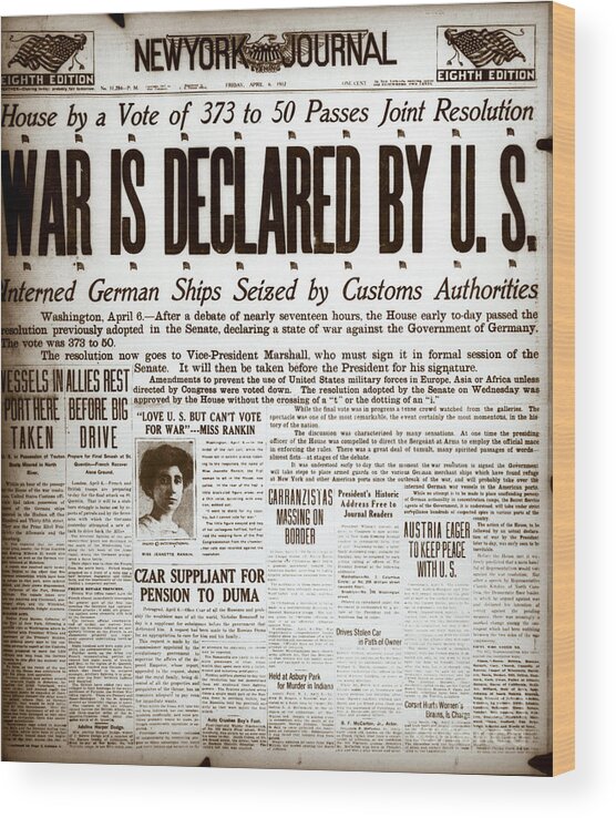 1910-1919 Wood Print featuring the photograph Newspaper Headline War Is Declared by Bettmann