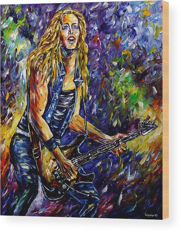 I Love Nita Strauss Wood Print featuring the painting Rock Guitarist by Mirek Kuzniar