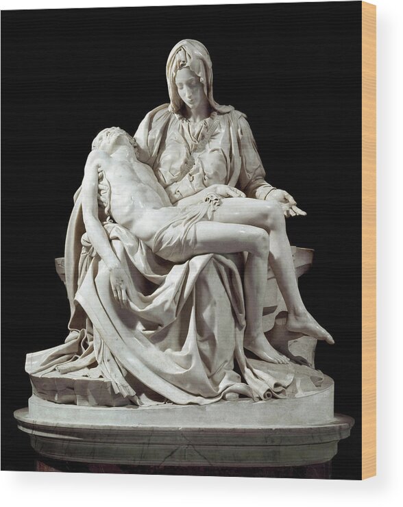 Mary Wood Print featuring the photograph Pieta Marble Sculpture By Michelangelo Buonarroti by Unknown