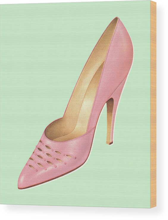 Campy Wood Print featuring the drawing Pink High Heel Shoe by CSA Images