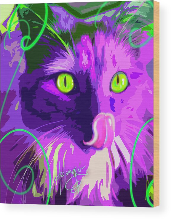 Dizzycats Wood Print featuring the painting pOpCat Slick by DC Langer