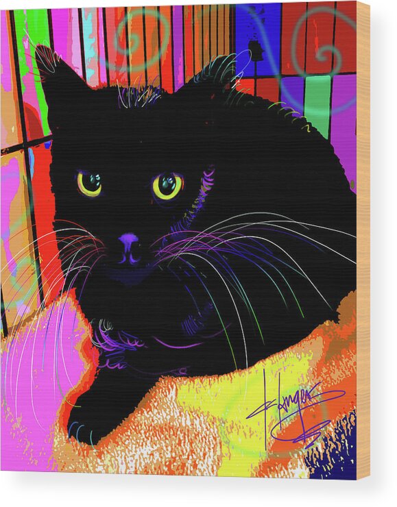 Raven Wood Print featuring the painting pOpCat Sweet Baby Raven by DC Langer