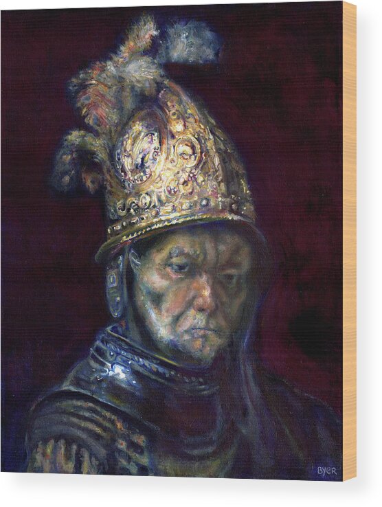 Rembrandt With Blue Wood Print featuring the painting Rembrandt With Blue by Josh Byer