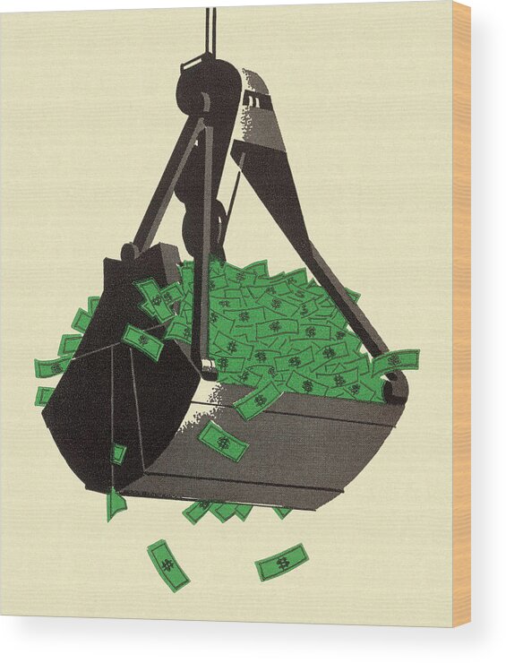 Budget Wood Print featuring the drawing Scoop Full of Money by CSA Images