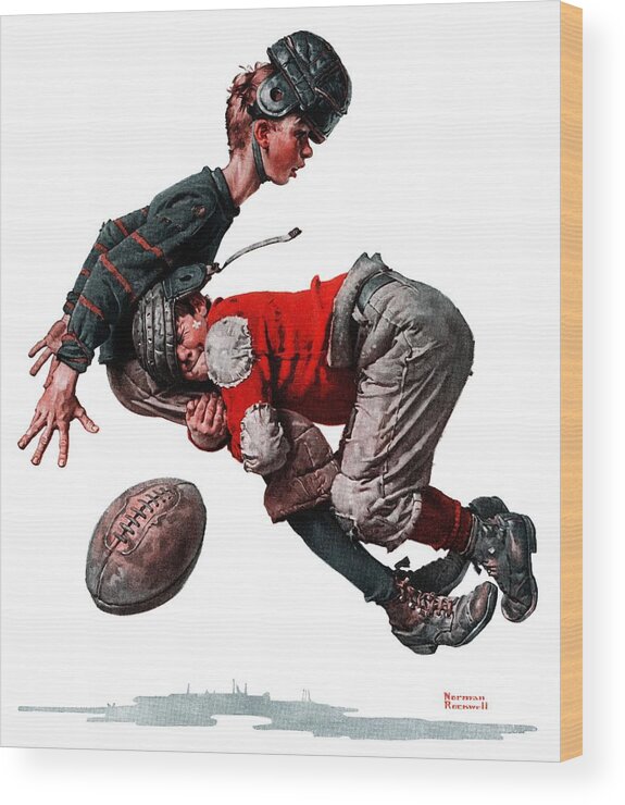 Boys Wood Print featuring the painting Tackled by Norman Rockwell