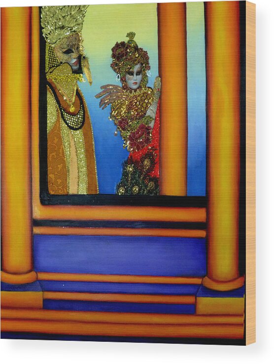 Mixed Media Painting Wood Print featuring the mixed media The Prince -The Carnival of Venice by Anni Adkins
