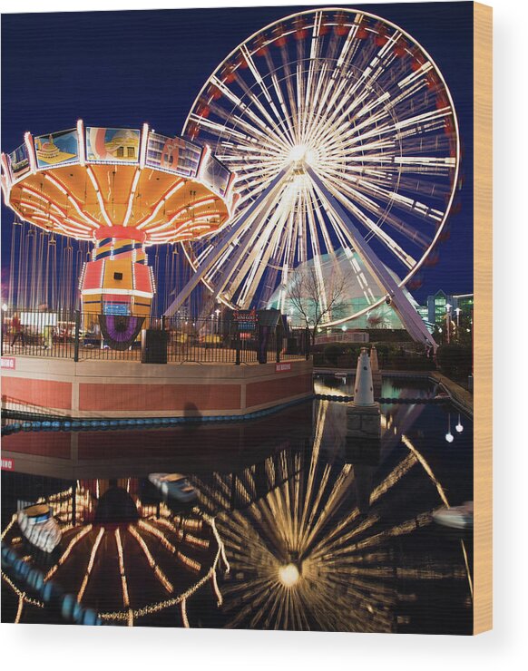 Carousel Wood Print featuring the photograph Usa, Illinois, Chicago, Ferris Wheel by Henryk Sadura