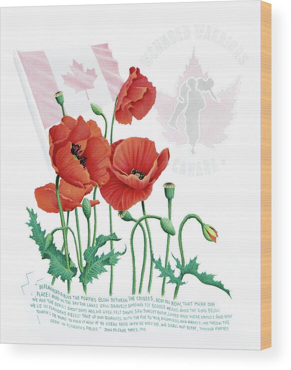 Poppies Wood Print featuring the drawing We Honour and Support by Stirring Images