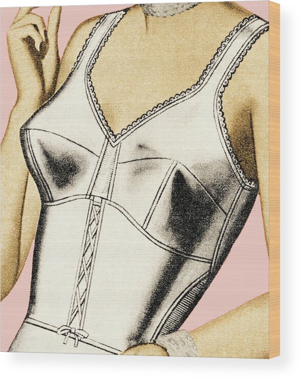 Apparel Wood Print featuring the drawing Woman in Undergarments by CSA Images