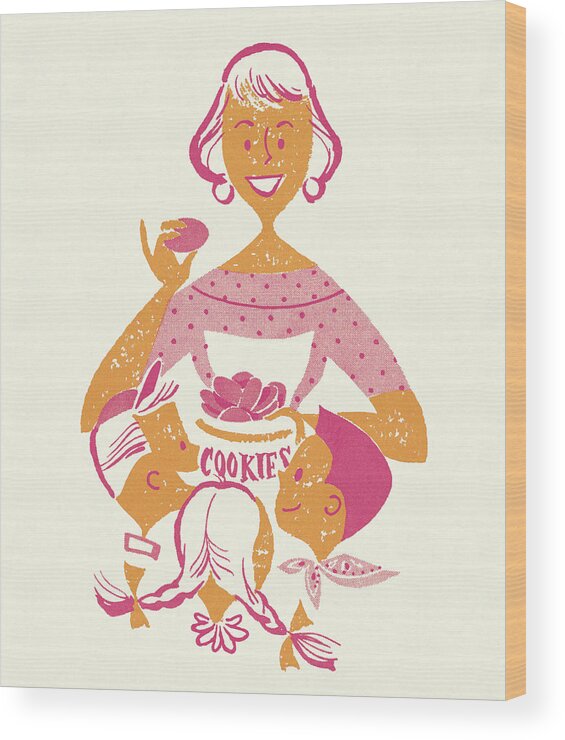 Adult Wood Print featuring the drawing Woman with Cookies for the Children by CSA Images