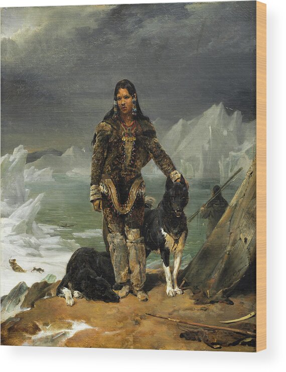 Leon Cogniet Wood Print featuring the painting A Woman from the Land of Eskimos #2 by Leon Cogniet