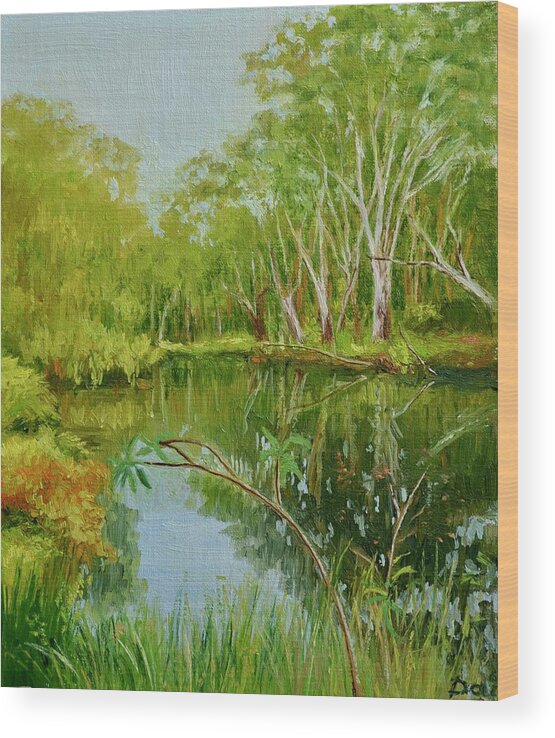 Lake Wood Print featuring the painting Evening On The Billabong by Dai Wynn