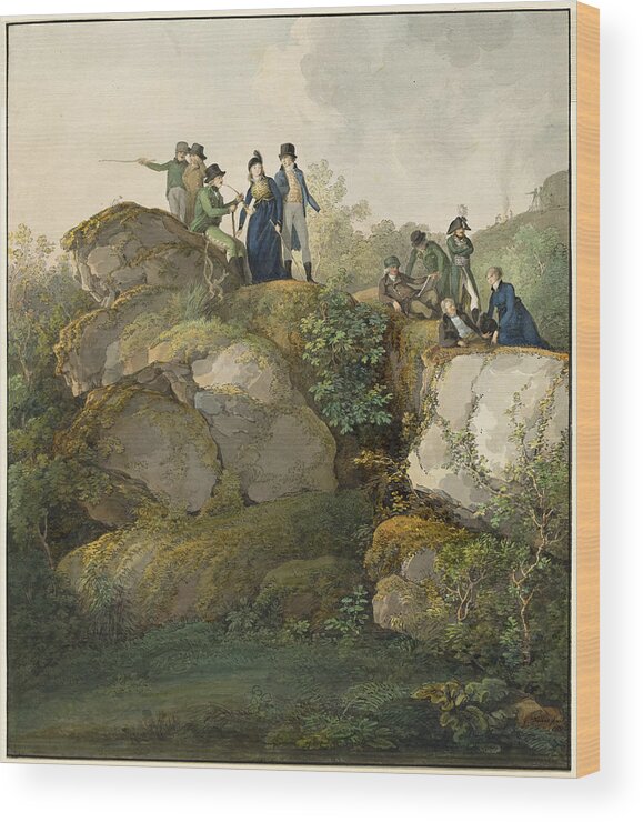 Johann Georg Von Dillis Wood Print featuring the drawing A Royal Party Admiring the Sunset atop the Hesselberg Mountain by Johann Georg von Dillis