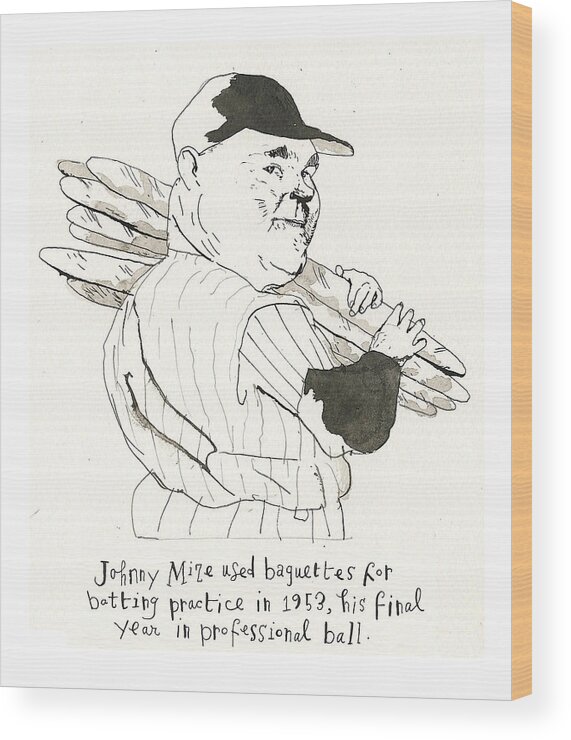 Baseball Scrapbook Part 2 Wood Print featuring the painting Baseball Scrapbook #9 by Barry Blitt