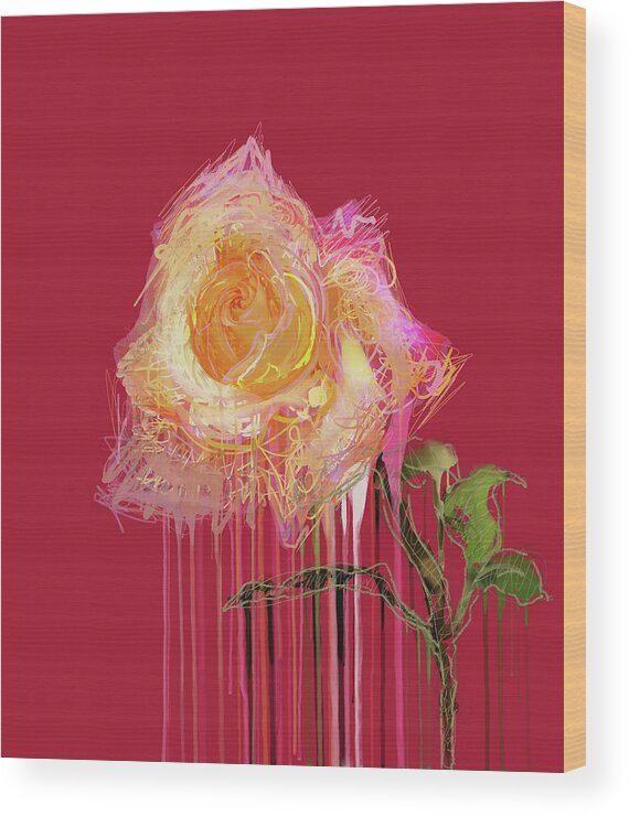 Rose Wood Print featuring the mixed media A Rose By Any Other Name - Red by Big Fat Arts