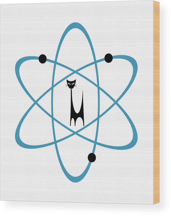 Atomic Cat Wood Print featuring the digital art Atom Cat in Teal Transparent Background by Donna Mibus