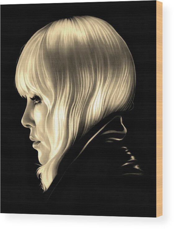 Atomic Blonde Wood Print featuring the drawing Atomic Blonde - Charlize Theron - Colored Edition by Fred Larucci