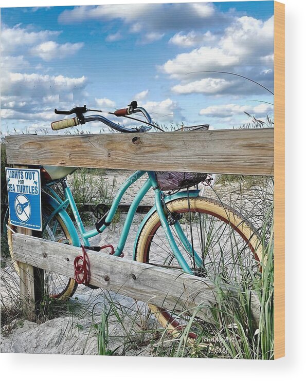 St Augustine Beach Florida John Anderson Wood Print featuring the photograph Bikes and the Beach by John Anderson