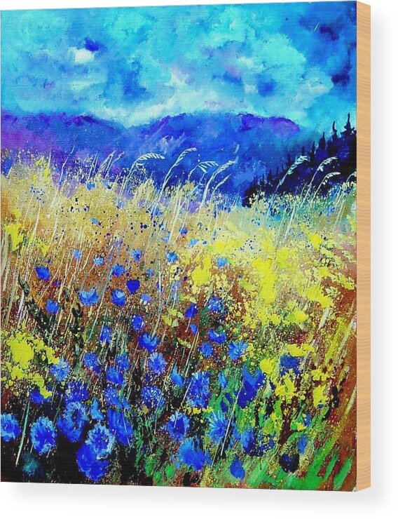Poppies Wood Print featuring the painting Blue cornflowers 67 by Pol Ledent