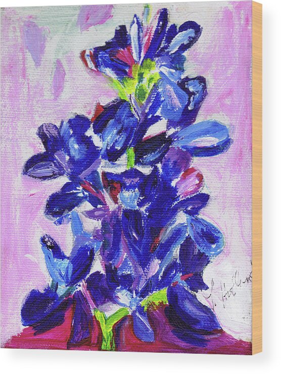 Flower Wood Print featuring the painting Texas Bluebonnet by Genevieve Holland