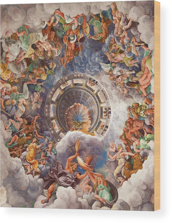 Giulio Romano Wood Print featuring the painting Chamber of the Giants, Ceiling, Mount Olympus by Giulio Romano