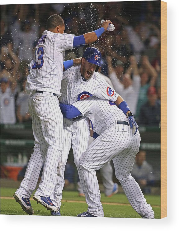 People Wood Print featuring the photograph Chris Denorfia, Anthony Rizzo, and Starlin Castro by Jonathan Daniel