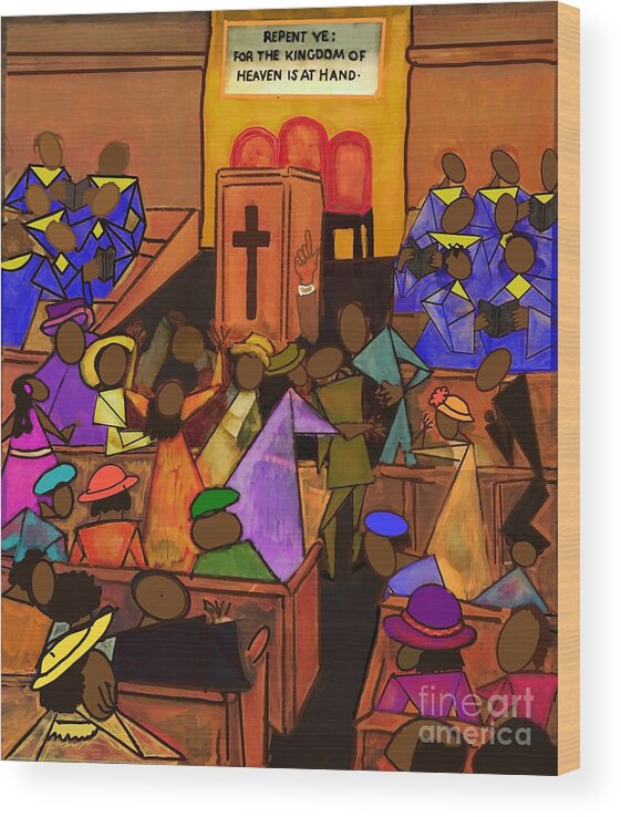 Baptist Church Wood Print featuring the painting Church Scene Reimagined by D Powell-Smith