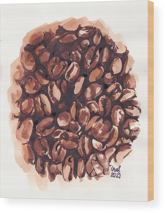 Coffee Wood Print featuring the painting Cofee Beans by George Cret