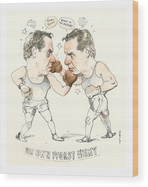 Cuomo Vs. Cuomo Wood Print featuring the painting Cuomo vs. Cuomo by Barry Blitt