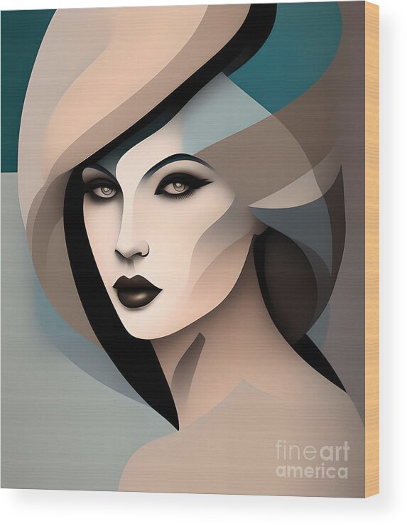 Portrait Wood Print featuring the digital art Dark Elements Woman With Hat Portrait 9 by Philip Preston