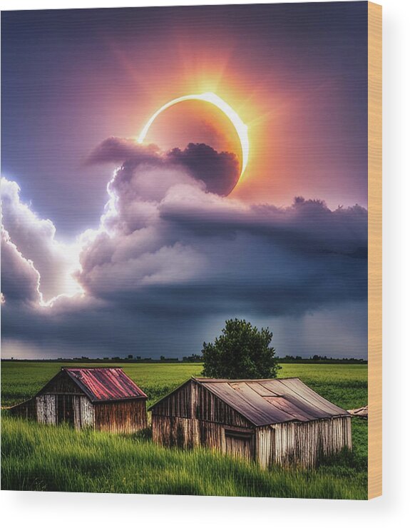 Eclipse Wood Print featuring the digital art Eclipse Dreams by Ally White