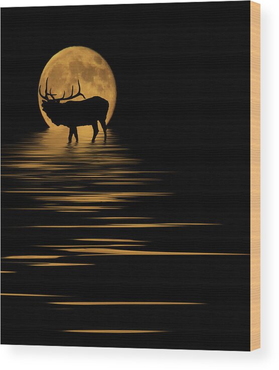 Bugle Wood Print featuring the photograph Elk In The Moonlight by Shane Bechler
