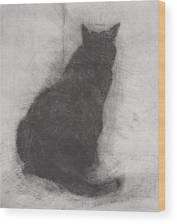 Cat Wood Print featuring the drawing Ellen Peabody Endicott - etching - cropped version by David Ladmore