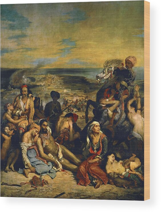 Eugene Delacroix Wood Print featuring the painting Eugene Delacroix / 'The Massacre at Chios', 1824, Oil on canvas, 417 x 354 cm. by Eugene Delacroix -1798-1863-