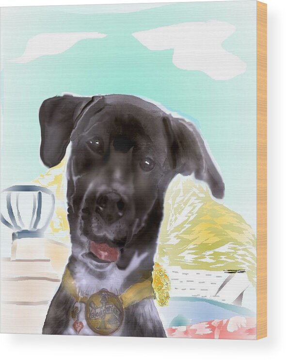 Finley Mixed Breed Dog Wood Print featuring the mixed media Finley the sweet valedictorian by Pamela Calhoun