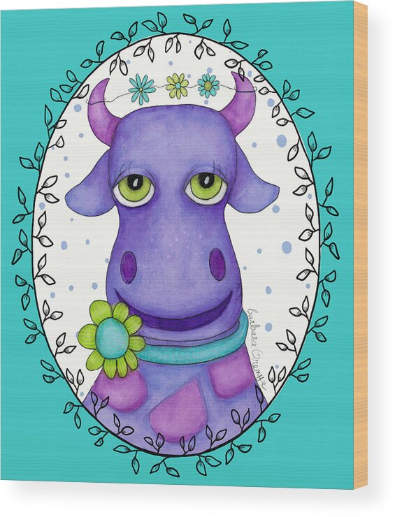 Illustration Wood Print featuring the mixed media Flowery Cow by Barbara Orenya