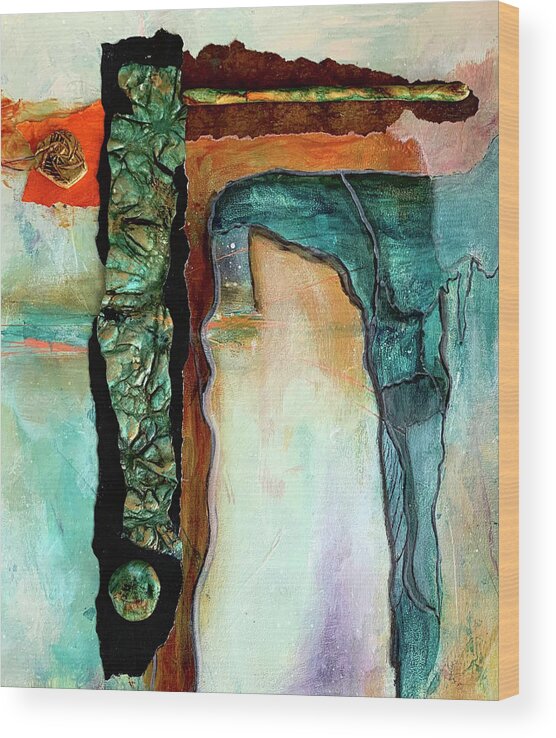 Abstract Wood Print featuring the painting Follow the light by Diane Maley