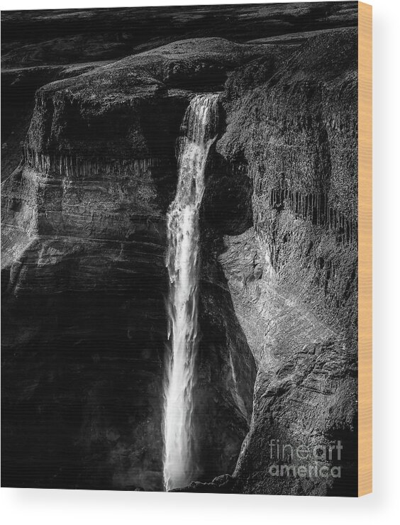 Haifoss Wood Print featuring the photograph Haifoss Waterfall Iceland Late Afternoon by M G Whittingham