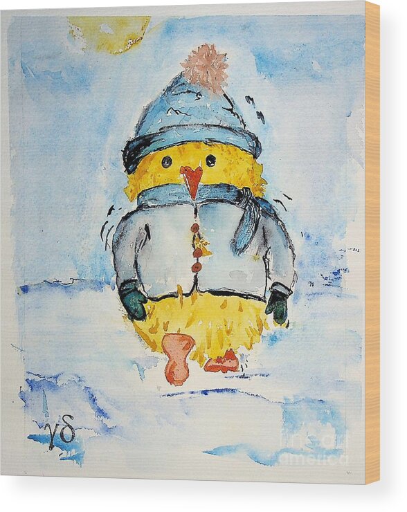Happy Wood Print featuring the painting Happy Duckie Winter 2 by Valerie Shaffer
