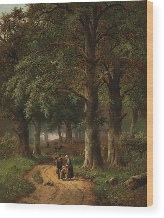 Hendrik Barend Koekkoek (amsterdam 1849-1909 London) Encounter On The Woodland Path Wood Print featuring the painting Hendrik Barend Koekkoek by MotionAge Designs