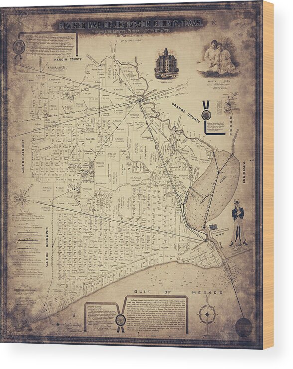 Texas Map Wood Print featuring the photograph Jefferson County Texas Vintage Map 1898 Sepia by Carol Japp