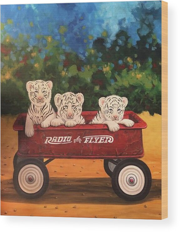 White Tigers Wood Print featuring the painting Just The Cat Wagon by Lance Headlee