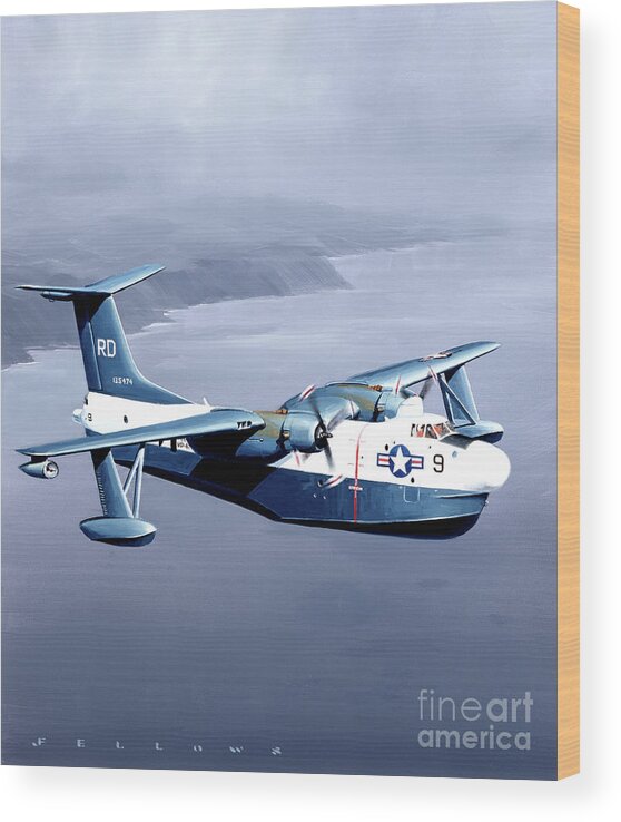 Military Aircraft Wood Print featuring the painting Martin P5M Marlin by Jack Fellows