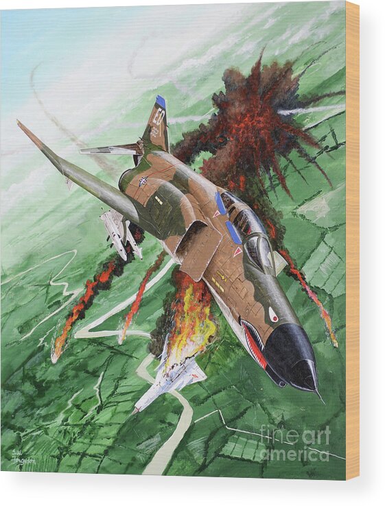Aviation Wood Print featuring the painting McDonnell Douglas F-4E Phantom II by Steve Ferguson